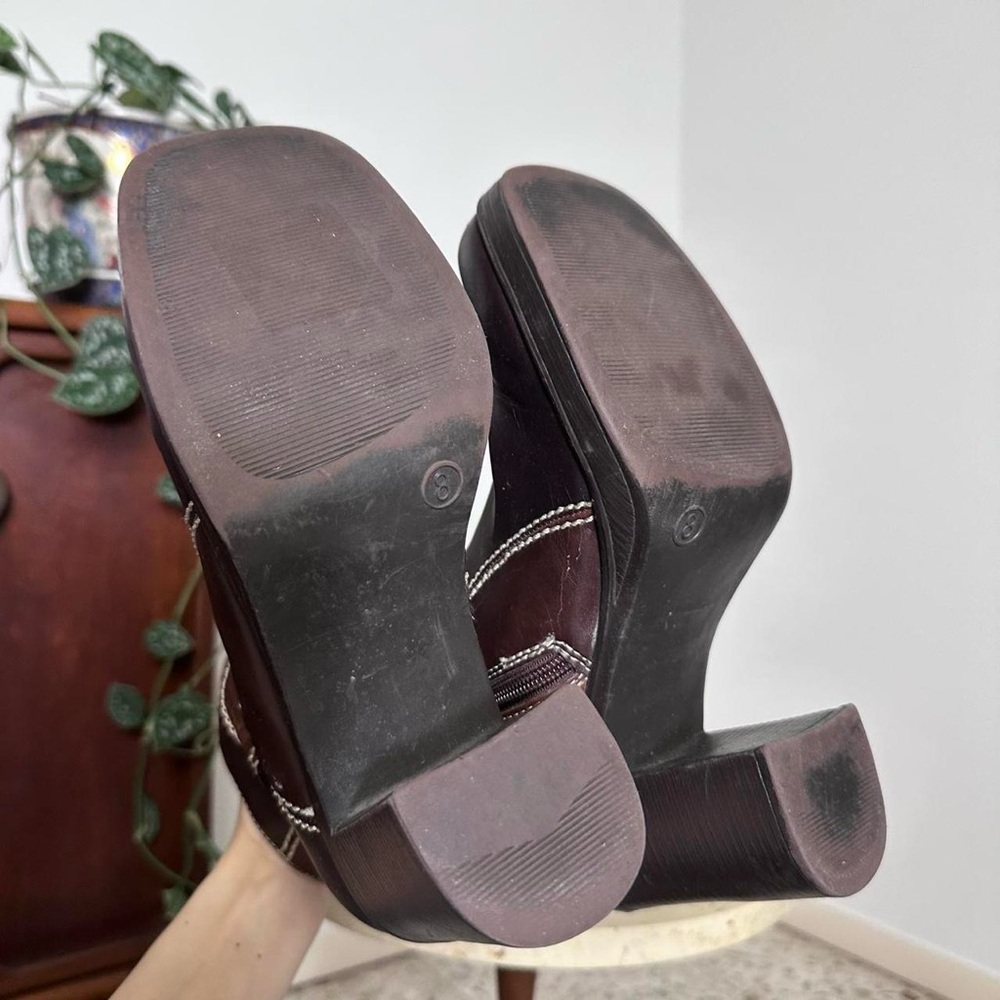 Vintage brown patchwork platform square toe faux … - image 7